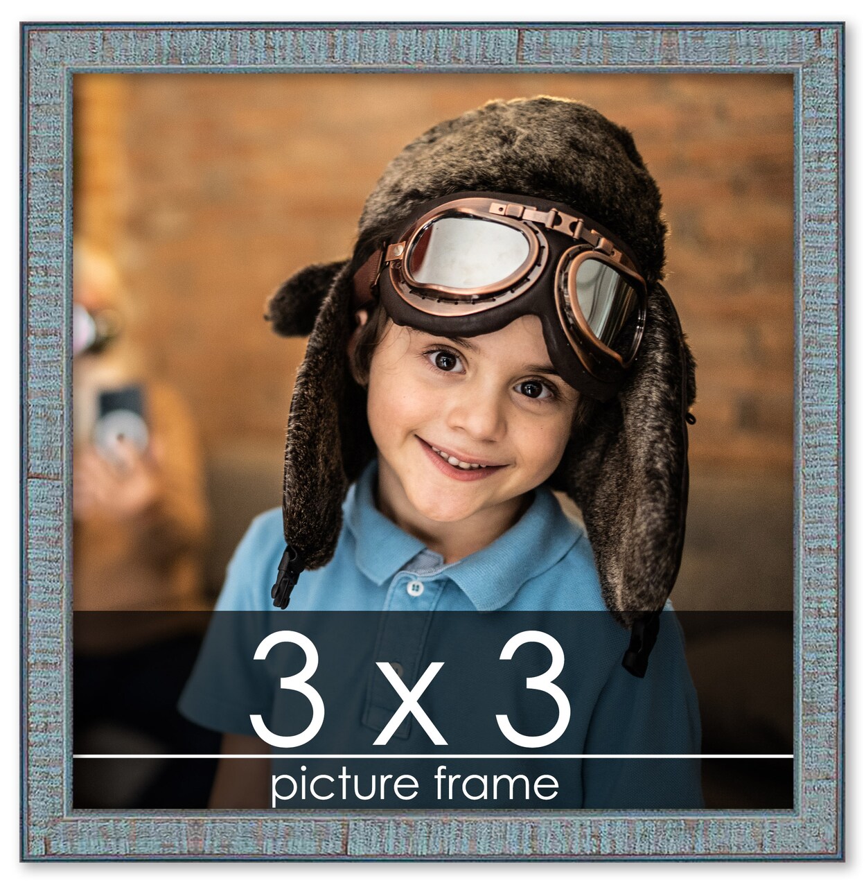 Square Textured Blue Picture Frame - UV Acrylic, Foam Board Backing, Hanging Hardware